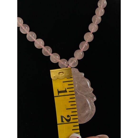 Handmade Rose Quartz Knotted 32 inch Necklace, 2 inch Rose Centerpiece - Picture 8 of 8